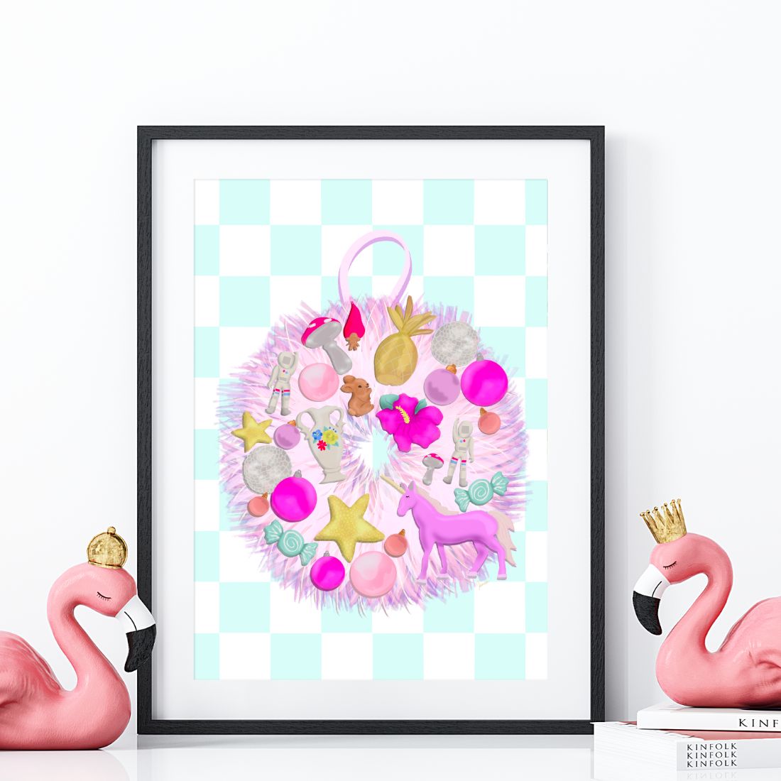 A Pink Christmas Wreath Print