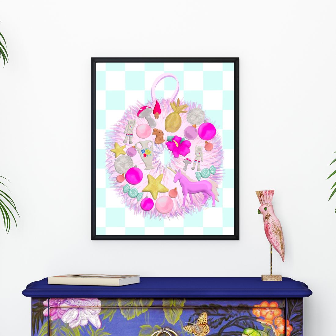 A Pink Christmas Wreath Print