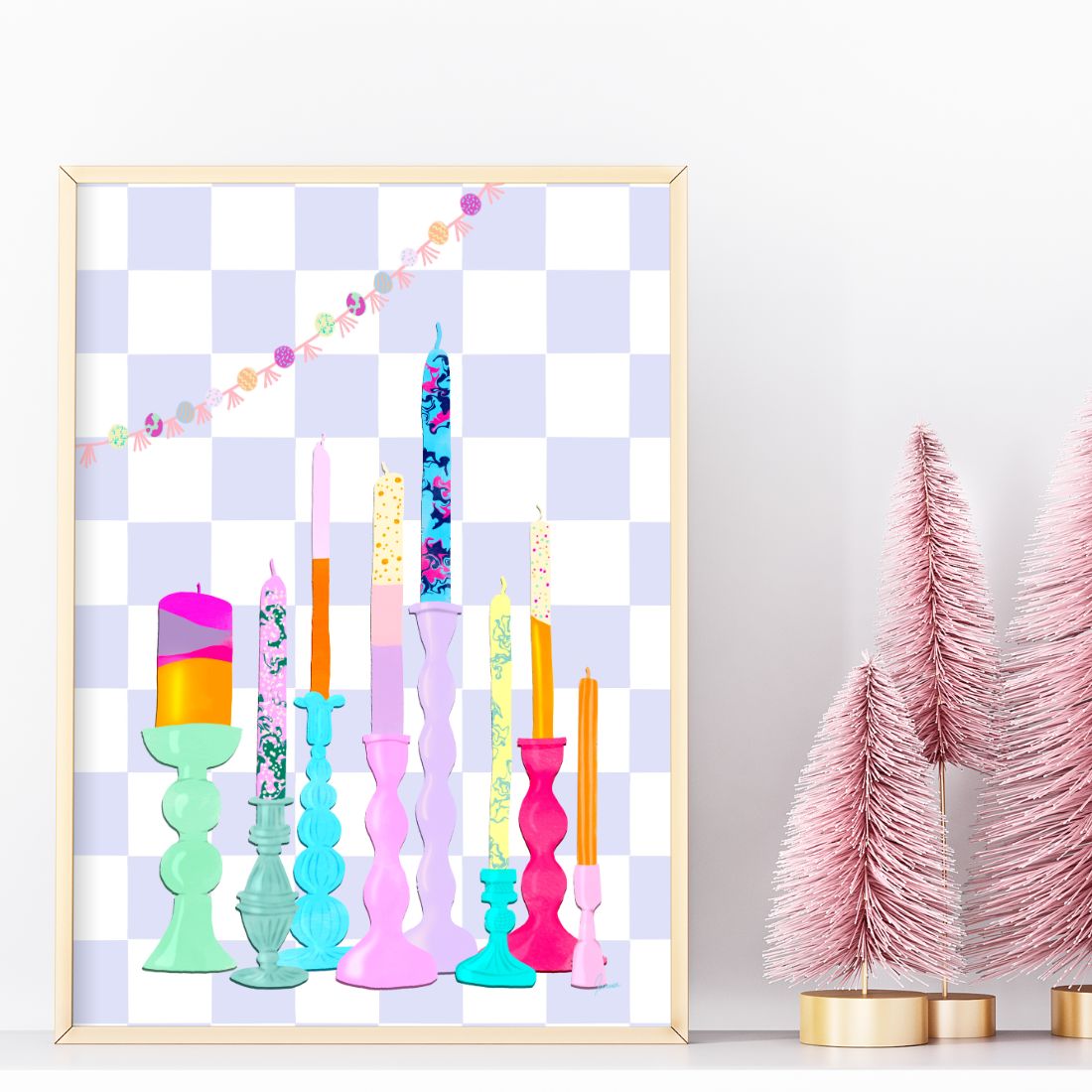 Christmas Candles - Chequered Background