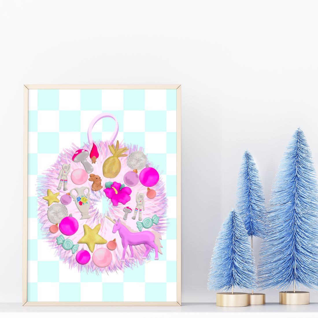 A Pink Christmas Wreath Print